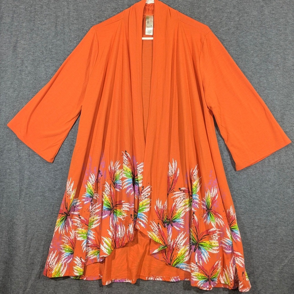 A Walk in the Park Orange Butterfly Graphic Open Front Cardigan Plus Size 2X